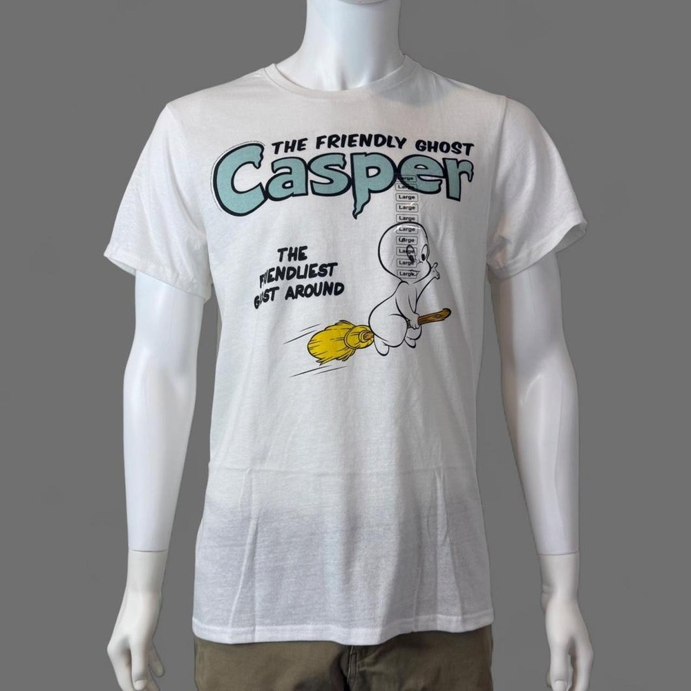 Casper The Friendly Ghost T-Shirt Large White Broom Graphic Halloween NWT